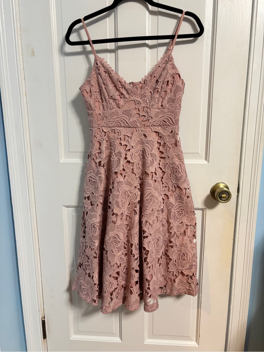 Lulus Dusty Rose Crochet Lace Fit & Flare Midi Dress Size Small